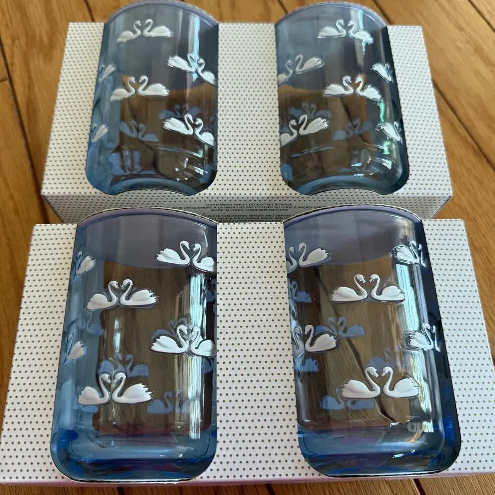 Cupcakes and Cashmere 4 Kissing Swans Light Blue Tumblers 16oz Cottagecore - Picture 4 of 7